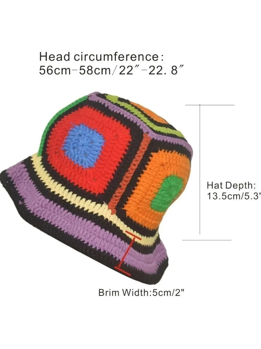 Unisex Crochet Bucket Hat Plaid Sun Hat Handmade